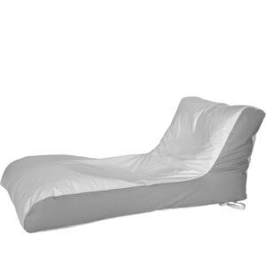 as a boat owner, i see this white, fabric-covered chaise lounge as the perfect marine bean bag—modern, supportive, and water-friendly. marine bean bag