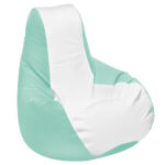 Marine Teardrop bean bag with supportive high backrest, light turquoise color, and vertical white stripe, ideal for comfortable boating. marine bean bag
