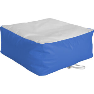 as a boat owner, i recommend this square marine bean bag ottoman—white top, bright blue sides, handle loop, ideal for onboard comfort. marine bean bag
